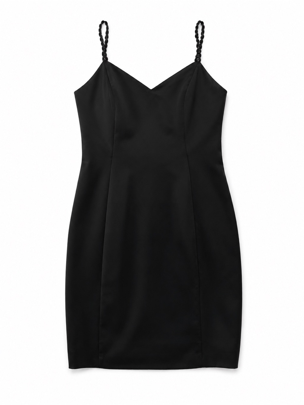 Braided-Strap Black Mini Slip Dress